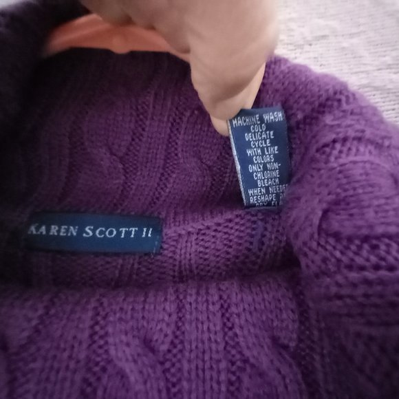 Purple Karen Scott II Cable Knit Cowl Neck Tunic Sweater Size 2X (T-339) - Picture 10 of 10